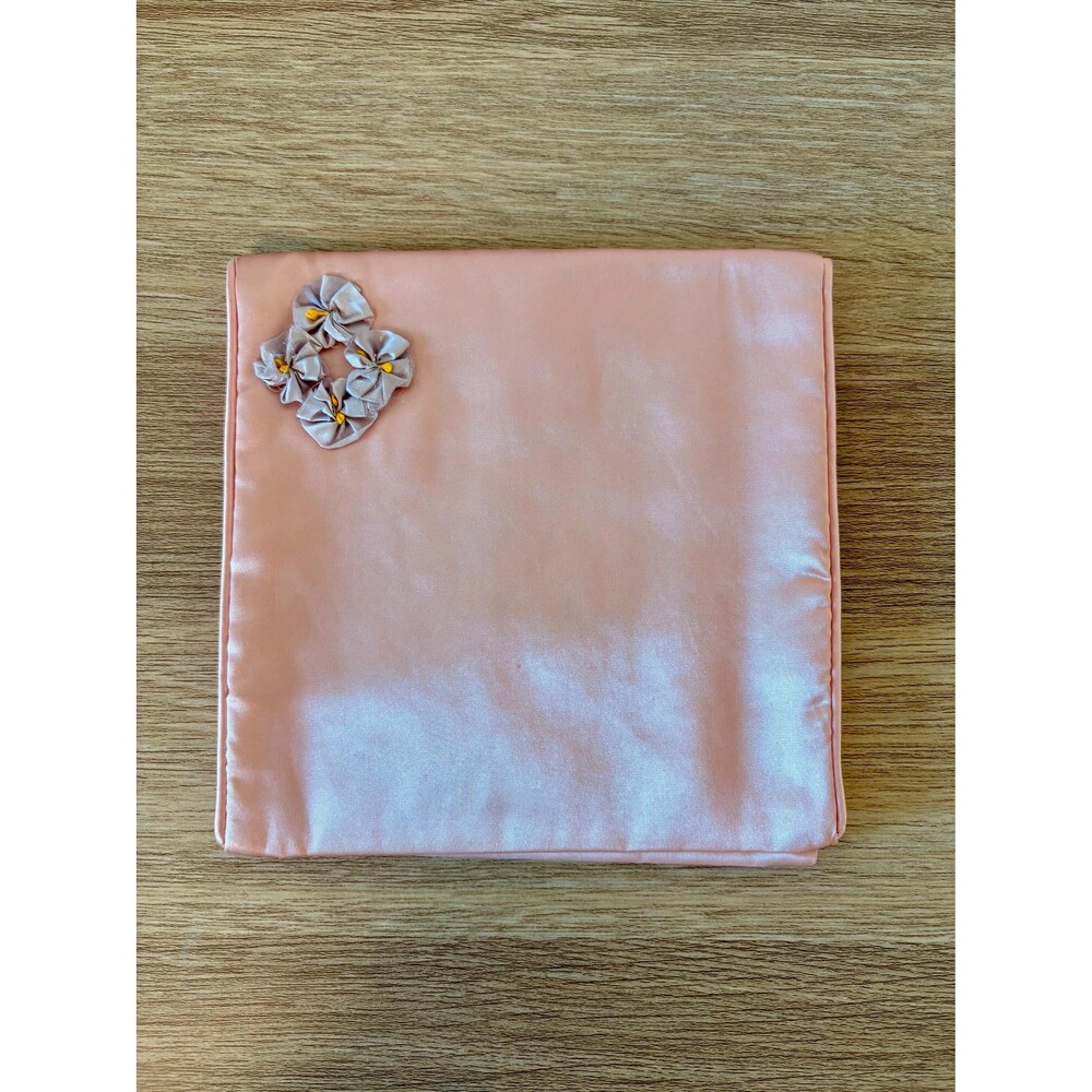 Vintage Pink Satin Lingerie Envelope Clutch Bag/Pouch with Floral Appliqué